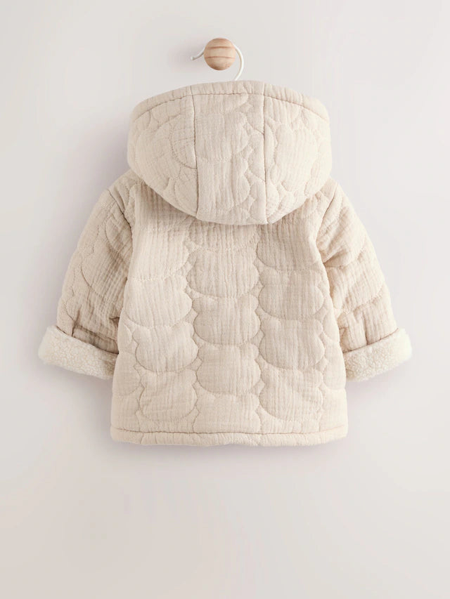 |BabyBoy| Jaqueta Acolchoada Com Zíper e Estampa De Urso Cru Para Bebê