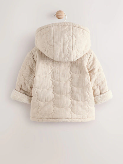 |BabyBoy| Jaqueta Acolchoada Com Zíper e Estampa De Urso Cru Para Bebê