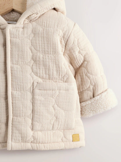 |BabyBoy| Jaqueta Acolchoada Com Zíper e Estampa De Urso Cru Para Bebê