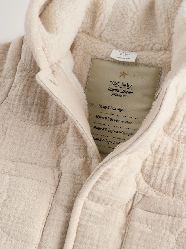 |BabyBoy| Jaqueta Acolchoada Com Zíper e Estampa De Urso Cru Para Bebê