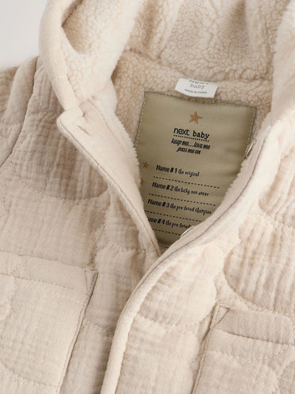 |BabyBoy| Jaqueta Acolchoada Com Zíper e Estampa De Urso Cru Para Bebê