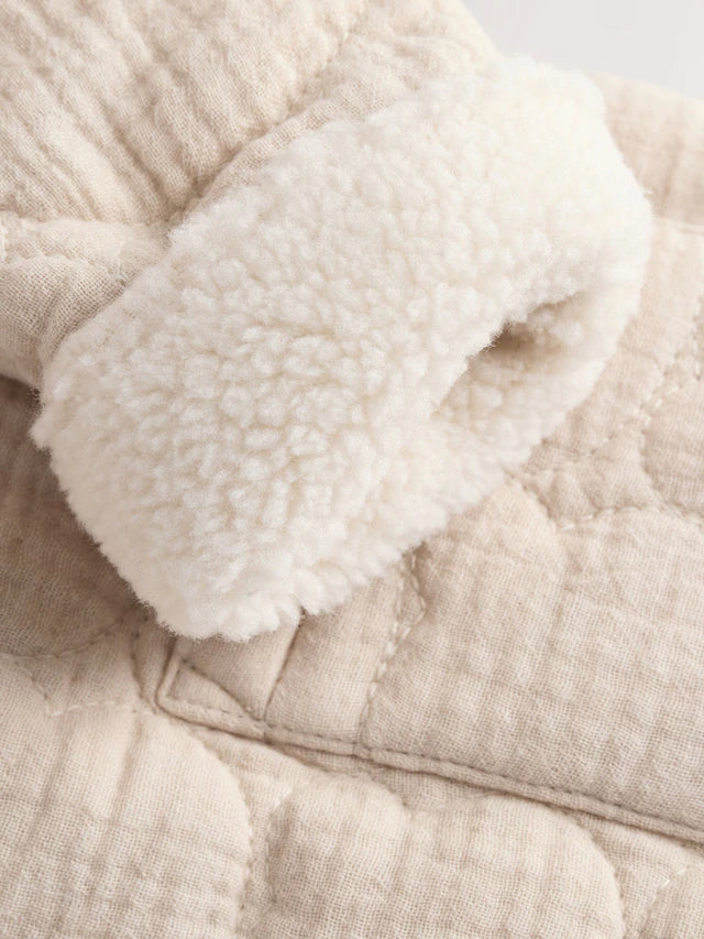 |BabyBoy| Jaqueta Acolchoada Com Zíper e Estampa De Urso Cru Para Bebê