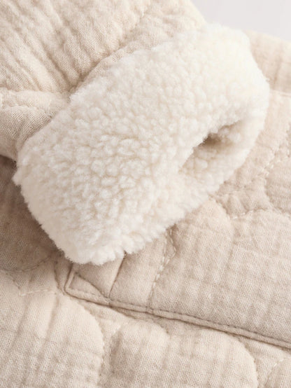 |BabyBoy| Jaqueta Acolchoada Com Zíper e Estampa De Urso Cru Para Bebê