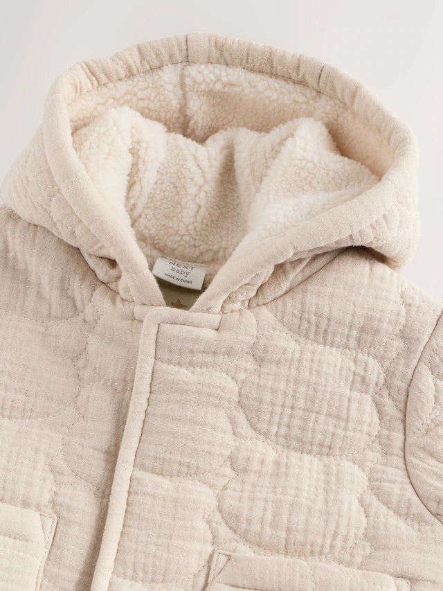 |BabyBoy| Jaqueta Acolchoada Com Zíper e Estampa De Urso Cru Para Bebê