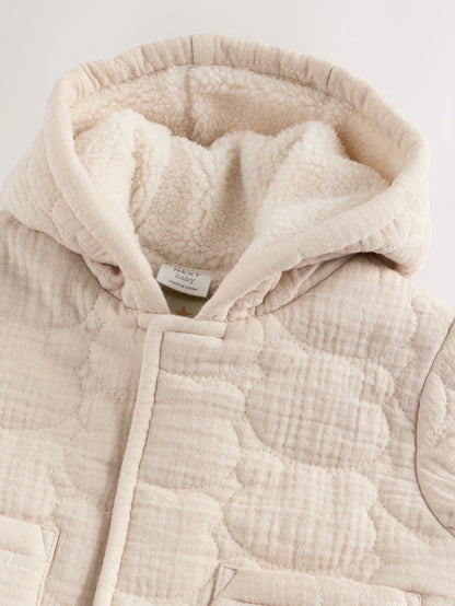 |BabyBoy| Jaqueta Acolchoada Com Zíper e Estampa De Urso Cru Para Bebê