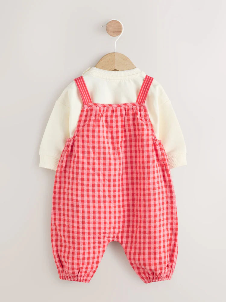 |BabyGirl| Macacão e Body Xadrez Vermelho/Rosa Para Bebê, Conjunto De 2 Peças (0 meses a 2 anos)