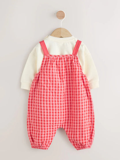 |BabyGirl| Macacão e Body Xadrez Vermelho/Rosa Para Bebê, Conjunto De 2 Peças (0 meses a 2 anos)