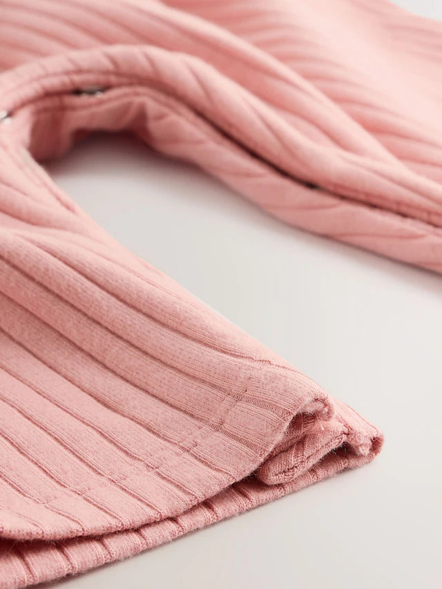 |BabyGirl| Macacão De Malha Rosa Para Bebê (0 meses a 2 anos)