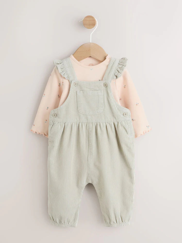 |BabyGirl| Conjunto De 2 Peças De Macacão e Calça De Veludo Com Estampa Verde Sálvia Para bebê (0 meses a 2 anos)
