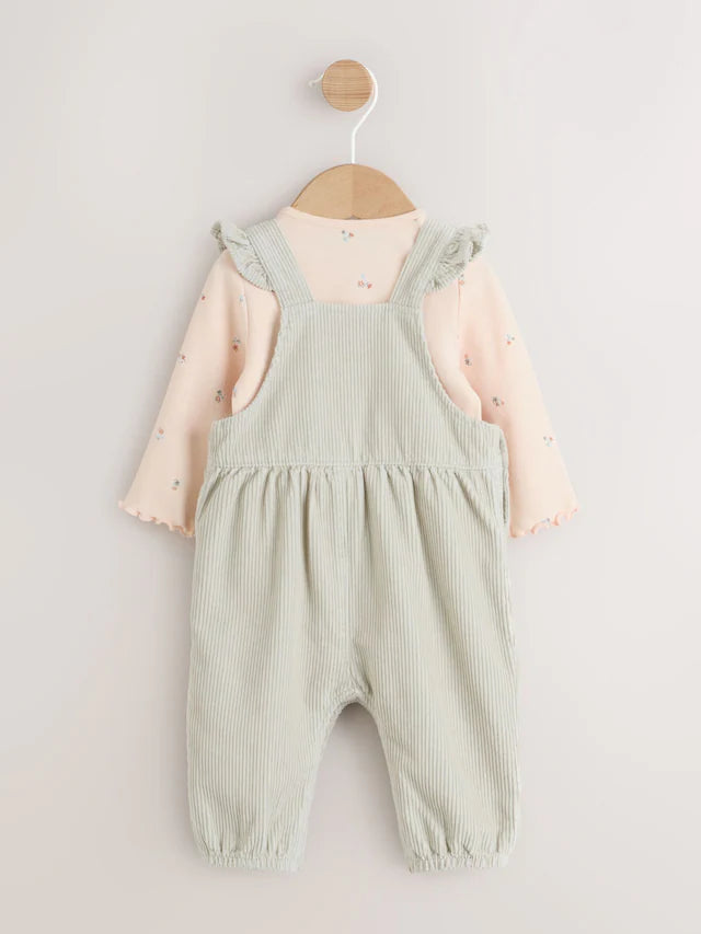 |BabyGirl| Conjunto De 2 Peças De Macacão e Calça De Veludo Com Estampa Verde Sálvia Para bebê (0 meses a 2 anos)