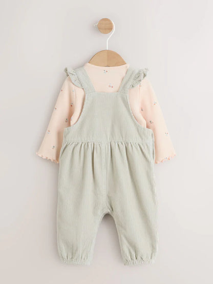 |BabyGirl| Conjunto De 2 Peças De Macacão e Calça De Veludo Com Estampa Verde Sálvia Para bebê (0 meses a 2 anos)