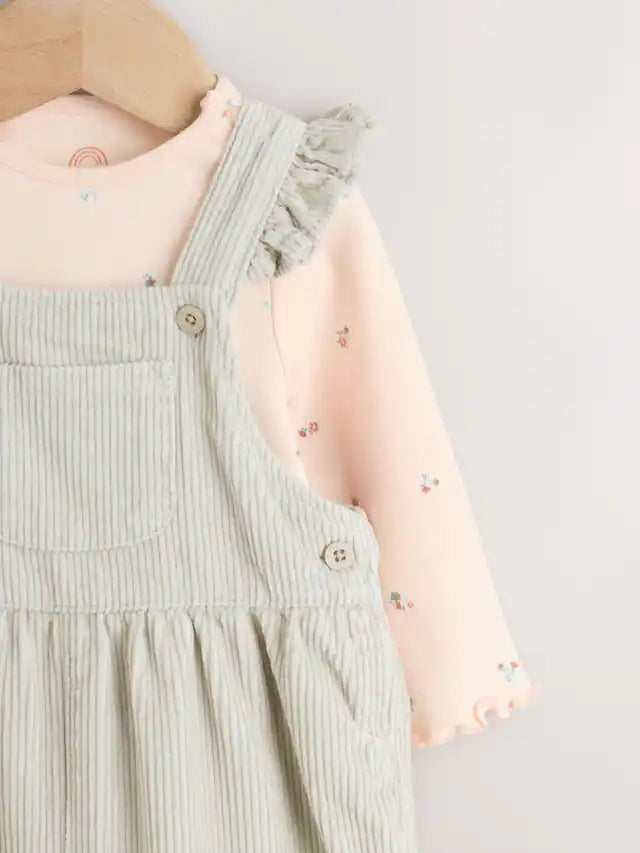 |BabyGirl| Conjunto De 2 Peças De Macacão e Calça De Veludo Com Estampa Verde Sálvia Para bebê (0 meses a 2 anos)