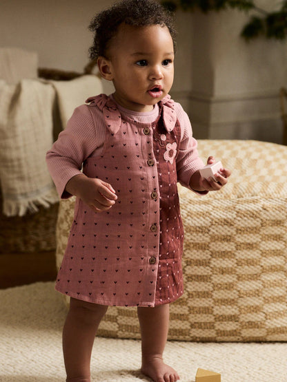 |BabyGirl| Conjunto De 2 Peças De Vestido e Body De Manga Comprida Para Bebê, Rosa/Coração de frutas vermelhas (0 meses a 2 anos)