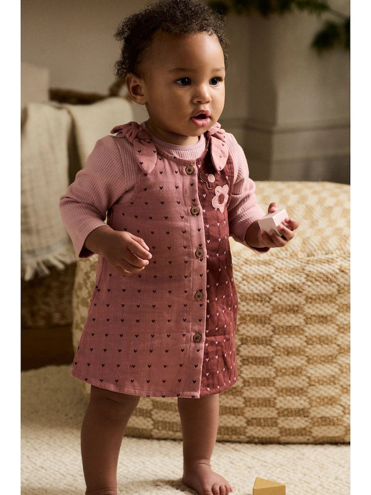 |BabyGirl| Conjunto De 2 Peças De Vestido e Body De Manga Comprida Para Bebê, Rosa/Coração de frutas vermelhas (0 meses a 2 anos)