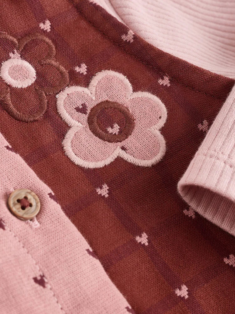 |BabyGirl| Conjunto De 2 Peças De Vestido e Body De Manga Comprida Para Bebê, Rosa/Coração de frutas vermelhas (0 meses a 2 anos)