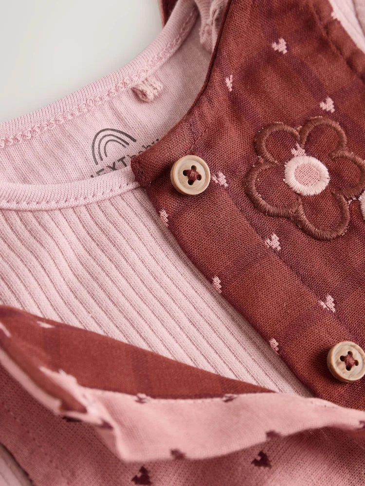 |BabyGirl| Conjunto De 2 Peças De Vestido e Body De Manga Comprida Para Bebê, Rosa/Coração de frutas vermelhas (0 meses a 2 anos)