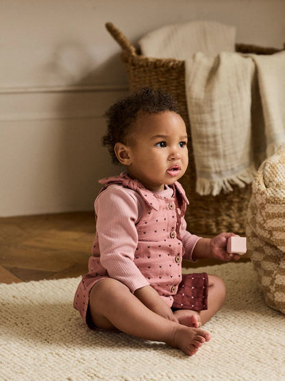 |BabyGirl| Conjunto De 2 Peças De Vestido e Body De Manga Comprida Para Bebê, Rosa/Coração de frutas vermelhas (0 meses a 2 anos)