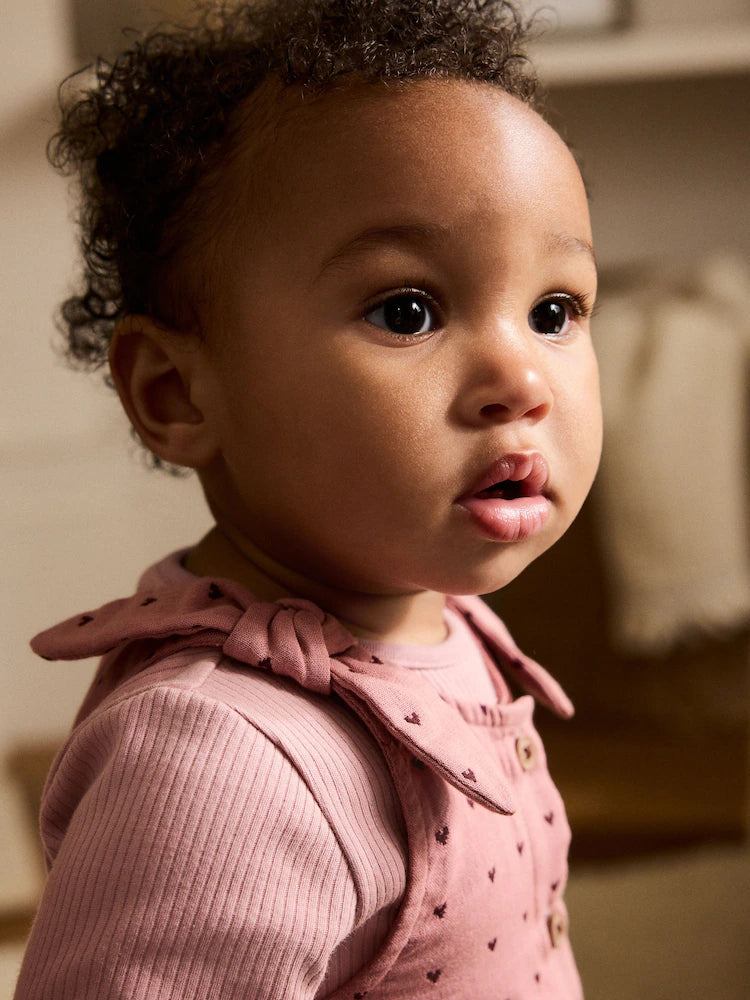 |BabyGirl| Conjunto De 2 Peças De Vestido e Body De Manga Comprida Para Bebê, Rosa/Coração de frutas vermelhas (0 meses a 2 anos)