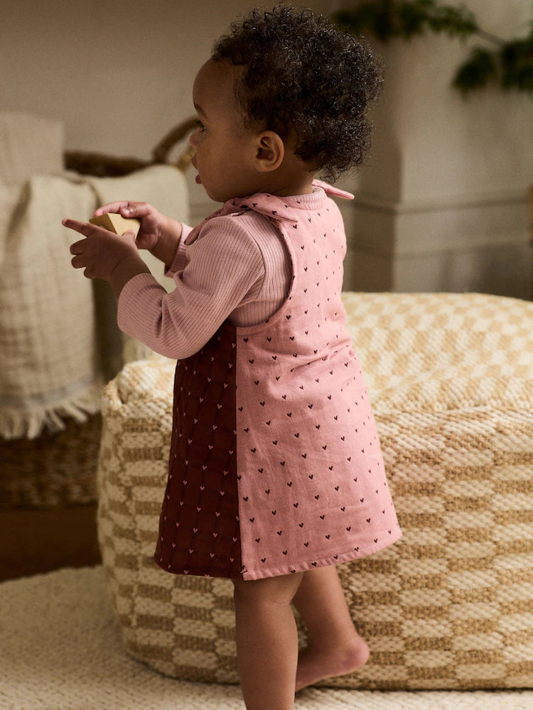 |BabyGirl| Conjunto De 2 Peças De Vestido e Body De Manga Comprida Para Bebê, Rosa/Coração de frutas vermelhas (0 meses a 2 anos)