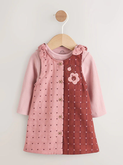 |BabyGirl| Conjunto De 2 Peças De Vestido e Body De Manga Comprida Para Bebê, Rosa/Coração de frutas vermelhas (0 meses a 2 anos)