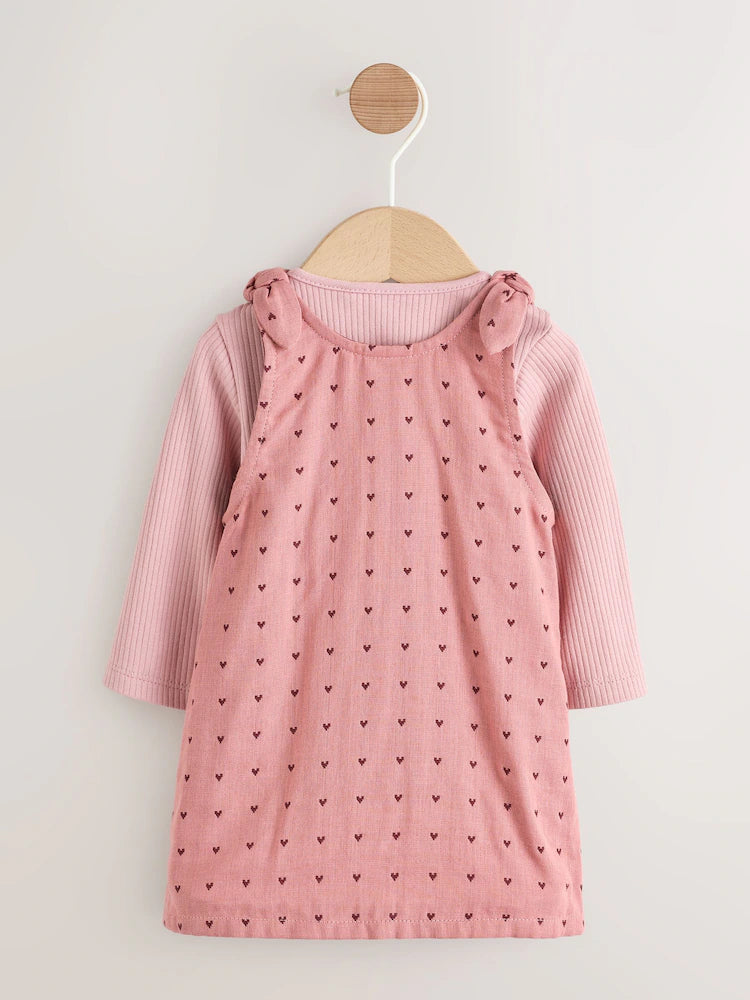 |BabyGirl| Conjunto De 2 Peças De Vestido e Body De Manga Comprida Para Bebê, Rosa/Coração de frutas vermelhas (0 meses a 2 anos)