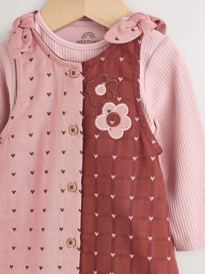 |BabyGirl| Conjunto De 2 Peças De Vestido e Body De Manga Comprida Para Bebê, Rosa/Coração de frutas vermelhas (0 meses a 2 anos)