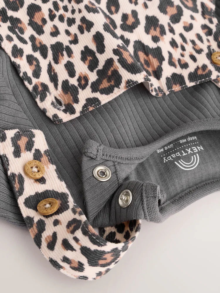 |BabyGirl| Conjunto De Body e Meia-Calça Manga Longa Com Avental De Leopardo Para Bebê (0 meses a 2 anos)