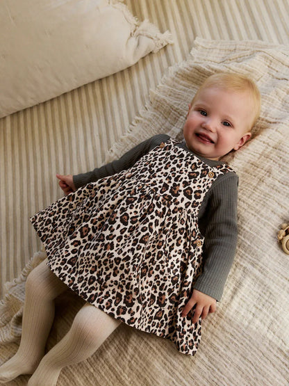 |BabyGirl| Conjunto De Body e Meia-Calça Manga Longa Com Avental De Leopardo Para Bebê (0 meses a 2 anos)