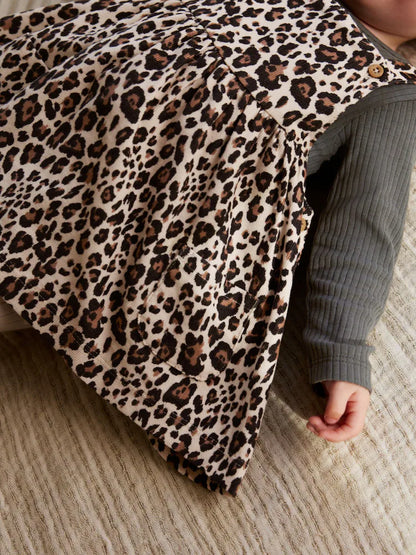 |BabyGirl| Conjunto De Body e Meia-Calça Manga Longa Com Avental De Leopardo Para Bebê (0 meses a 2 anos)