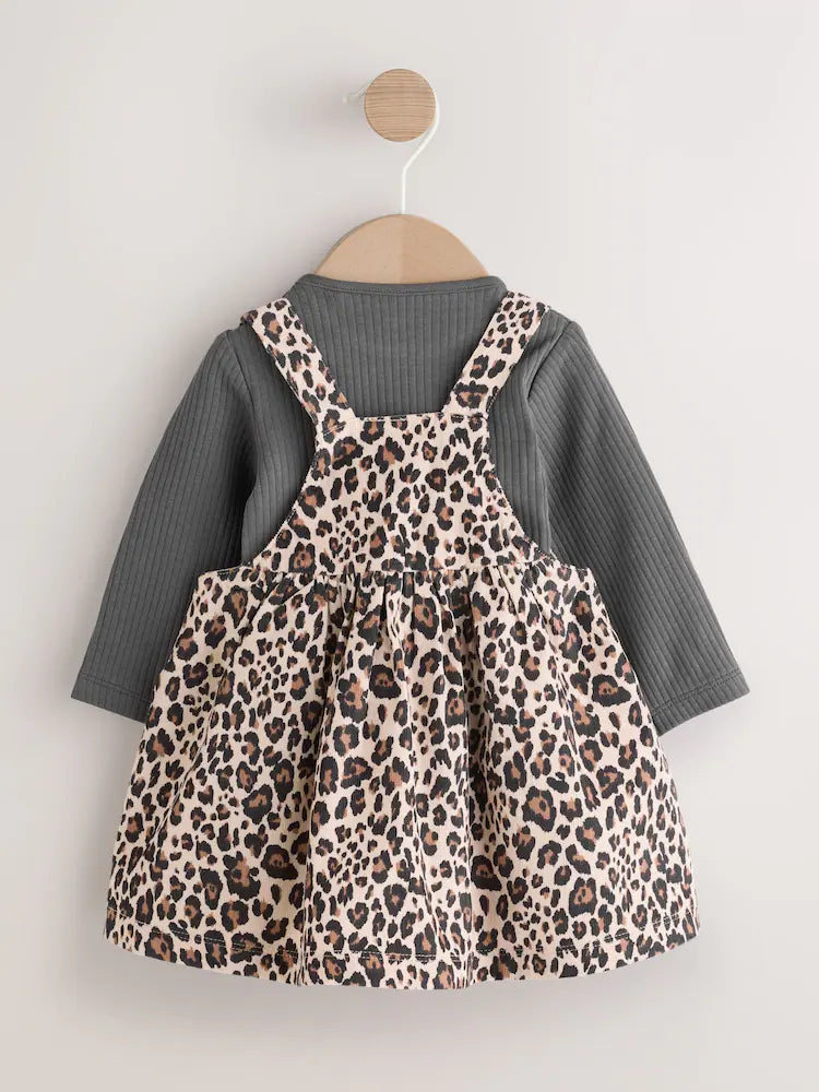 |BabyGirl| Conjunto De Body e Meia-Calça Manga Longa Com Avental De Leopardo Para Bebê (0 meses a 2 anos)