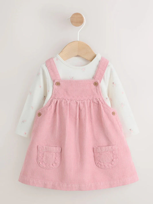 |BabyGirl| Vestido De Avental e Body De Manga Comprida Pink Fairy Baby, Conjunto De 2 peças (0 meses a 2 anos)