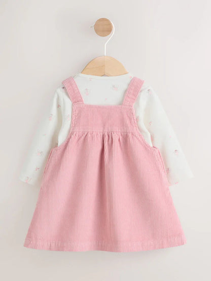 |BabyGirl| Vestido De Avental e Body De Manga Comprida Pink Fairy Baby, Conjunto De 2 peças (0 meses a 2 anos)
