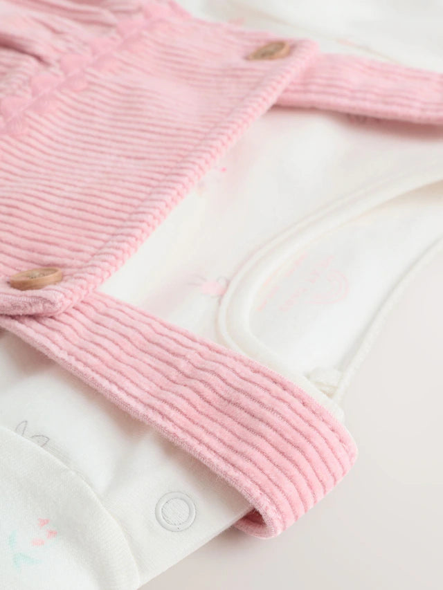 |BabyGirl| Vestido De Avental e Body De Manga Comprida Pink Fairy Baby, Conjunto De 2 peças (0 meses a 2 anos)