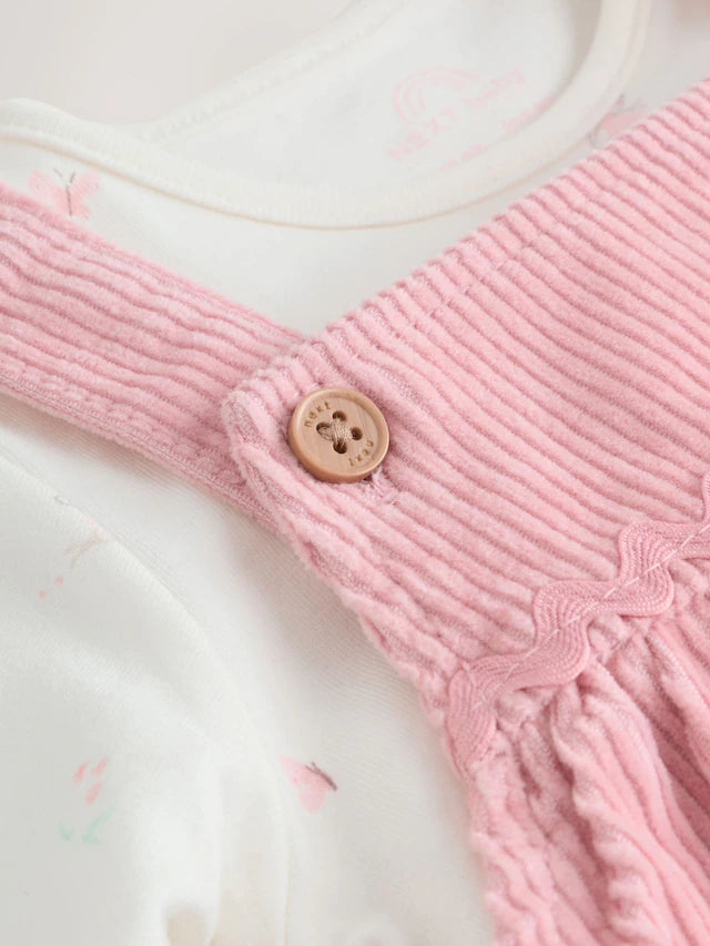 |BabyGirl| Vestido De Avental e Body De Manga Comprida Pink Fairy Baby, Conjunto De 2 peças (0 meses a 2 anos)