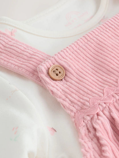 |BabyGirl| Vestido De Avental e Body De Manga Comprida Pink Fairy Baby, Conjunto De 2 peças (0 meses a 2 anos)