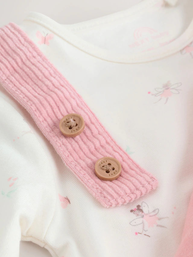 |BabyGirl| Vestido De Avental e Body De Manga Comprida Pink Fairy Baby, Conjunto De 2 peças (0 meses a 2 anos)