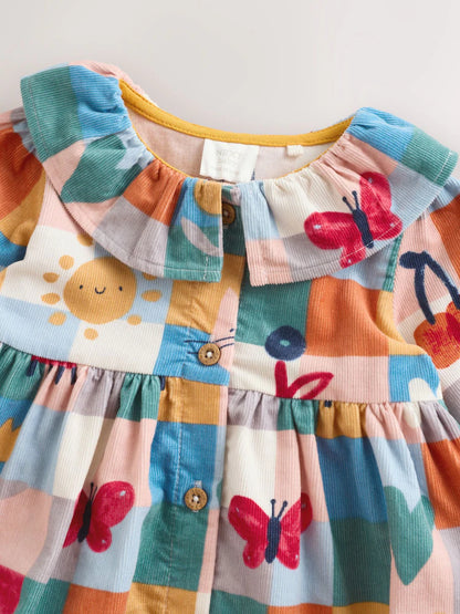 |BabyGirl| Vestido De Bebê Xadrez Vermelho/Azul Com Cordão e Meia-Calça, Conjunto de 2 peças (0 meses a 2 anos)