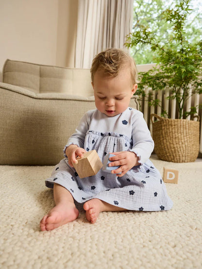 |BabyGirl| Vestidos De Malha Para Bebês Com Flores Azuis/Verdes, Pacote com 2 (0 meses a 2 anos)
