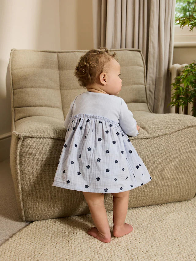 |BabyGirl| Vestidos De Malha Para Bebês Com Flores Azuis/Verdes, Pacote com 2 (0 meses a 2 anos)