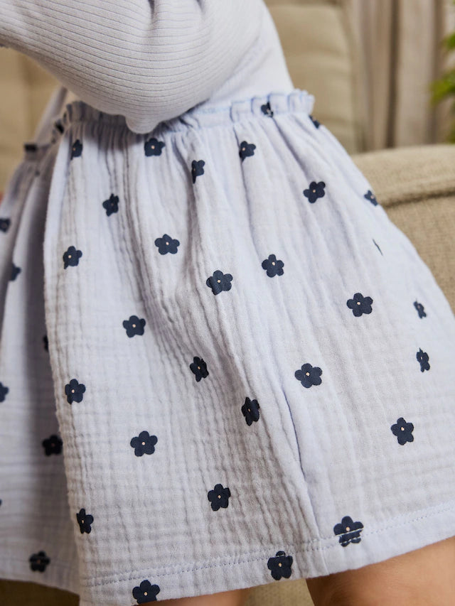 |BabyGirl| Vestidos De Malha Para Bebês Com Flores Azuis/Verdes, Pacote com 2 (0 meses a 2 anos)