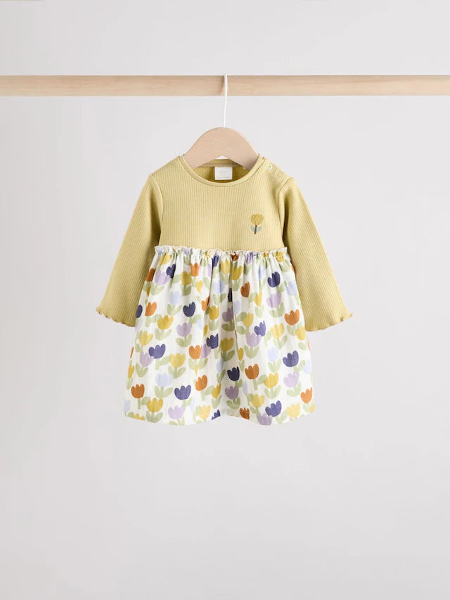 |BabyGirl| Vestidos De Malha Para Bebês Com Flores Azuis/Verdes, Pacote com 2 (0 meses a 2 anos)