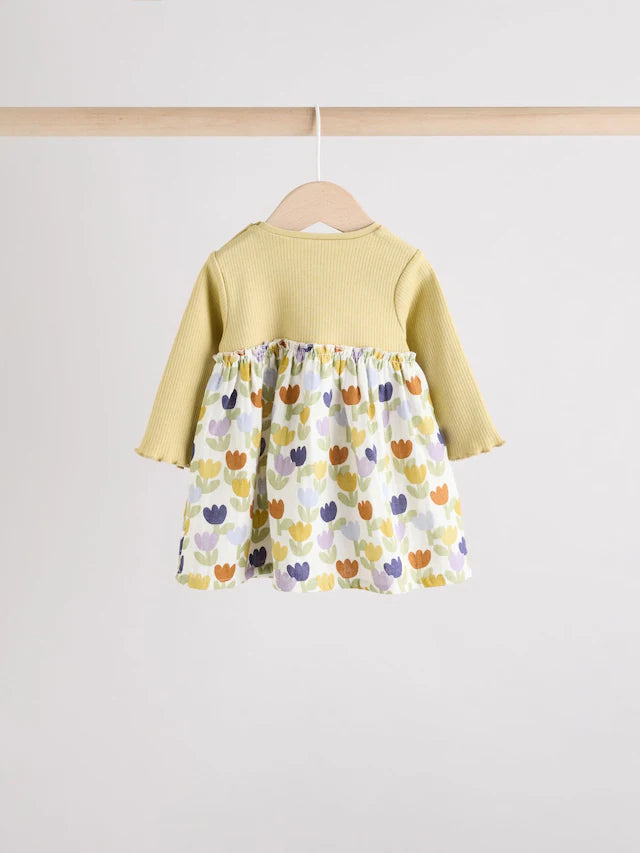 |BabyGirl| Vestidos De Malha Para Bebês Com Flores Azuis/Verdes, Pacote com 2 (0 meses a 2 anos)