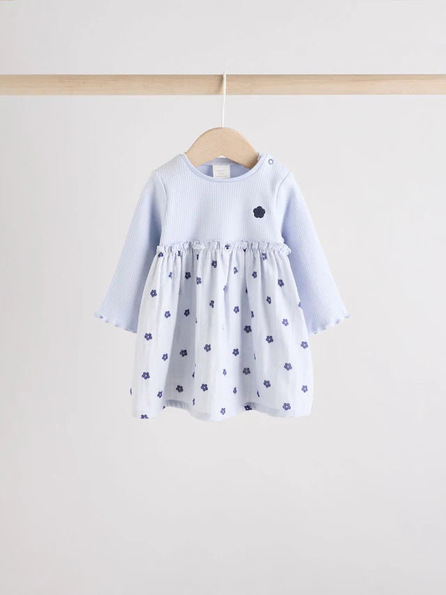 |BabyGirl| Vestidos De Malha Para Bebês Com Flores Azuis/Verdes, Pacote com 2 (0 meses a 2 anos)