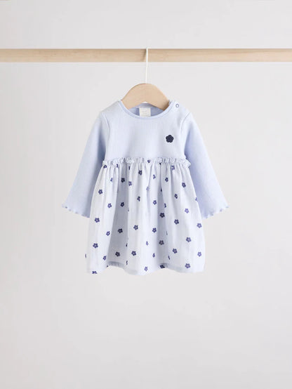 |BabyGirl| Vestidos De Malha Para Bebês Com Flores Azuis/Verdes, Pacote com 2 (0 meses a 2 anos)