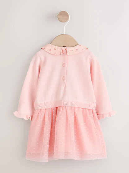 |BabyGirl| Vestido De Tricô Two for Baby Pink Bunny (0 meses a 2 anos)
