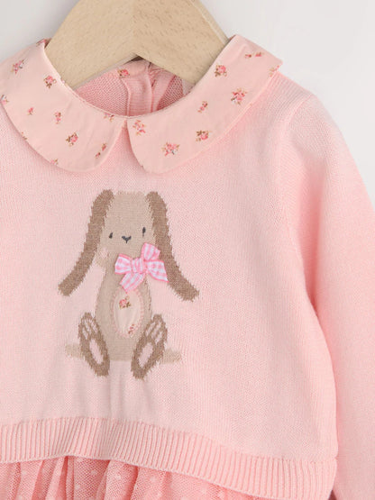|BabyGirl| Vestido De Tricô Two for Baby Pink Bunny (0 meses a 2 anos)