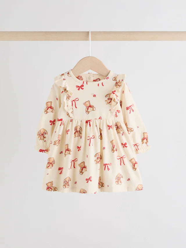 |BabyGirl| Vestidos De Malha Xadrez Para Bebês, Creme, Urso/Cereja Vermelha, Pacote com 2 (0 meses a 2 anos)