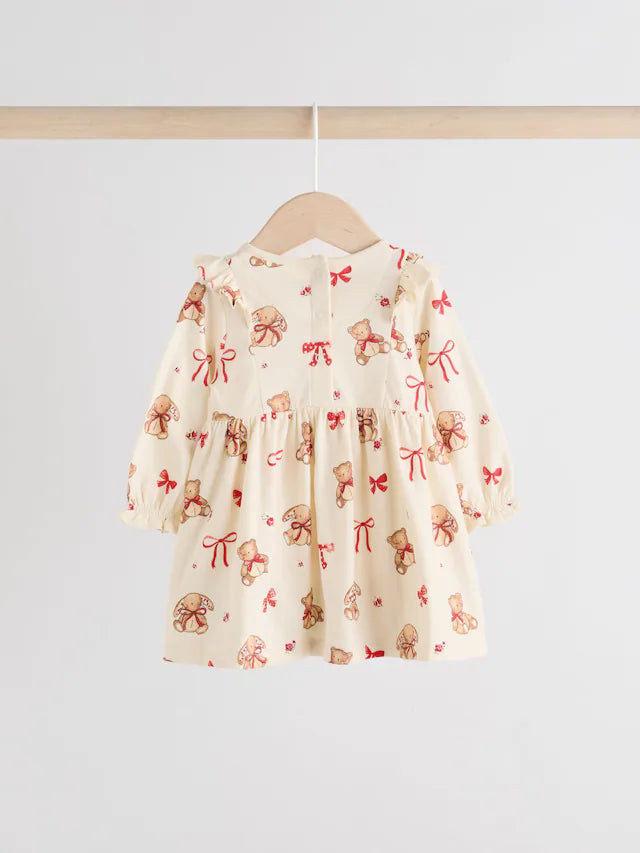 |BabyGirl| Vestidos De Malha Xadrez Para Bebês, Creme, Urso/Cereja Vermelha, Pacote com 2 (0 meses a 2 anos)