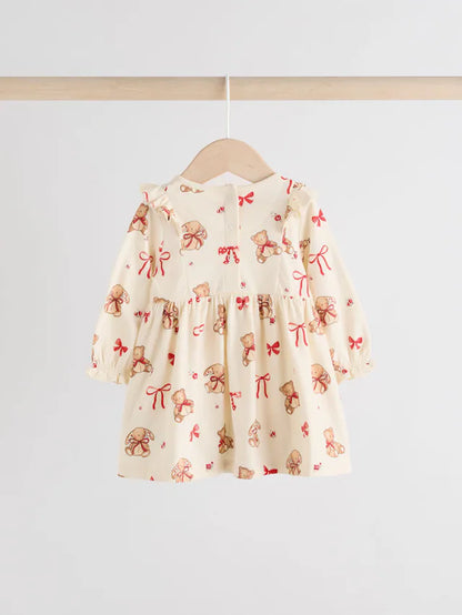 |BabyGirl| Vestidos De Malha Xadrez Para Bebês, Creme, Urso/Cereja Vermelha, Pacote com 2 (0 meses a 2 anos)