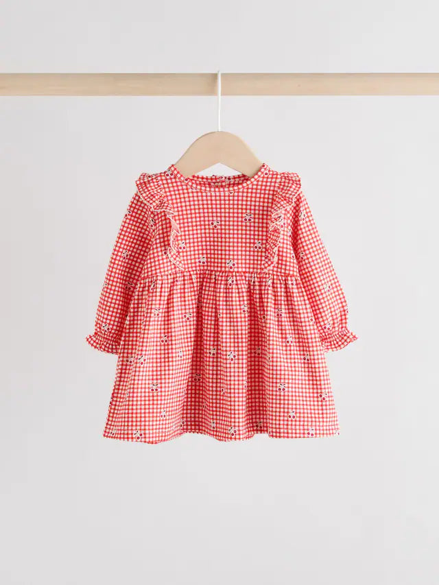 |BabyGirl| Vestidos De Malha Xadrez Para Bebês, Creme, Urso/Cereja Vermelha, Pacote com 2 (0 meses a 2 anos)